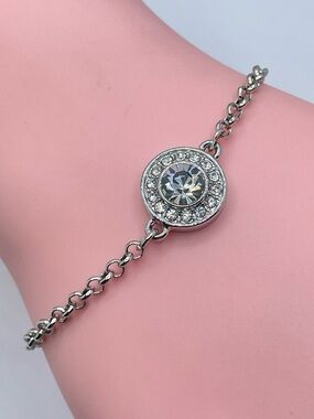 Swarovski Crystal Elements Diamond White Halo Chain Bracelet Silver Adjustable
